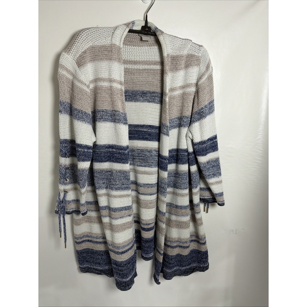 Chicos Womens Cardigan Sweater Open Front Tie Accent 3/4 Sleeve Sz 3P (XL 16p)